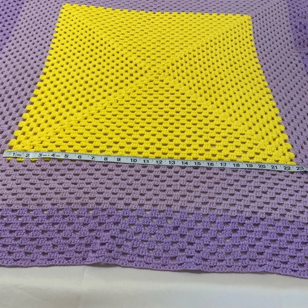 Vintage purple & yellow crocheted blanket throw